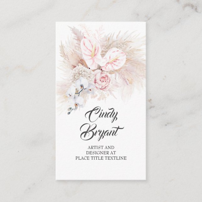 Carte De Visite Anthuriums roses Pampas Grass et Roses roses roses (Devant)