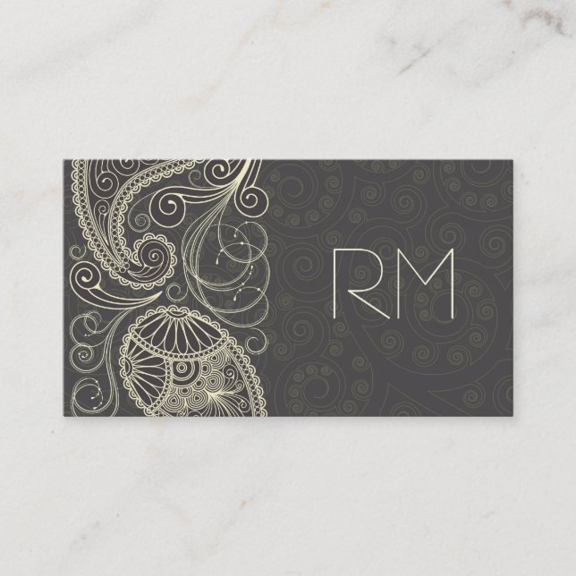 Carte De Visite Antique Blanc Paisley Sur Motif gris foncé Design (Devant)