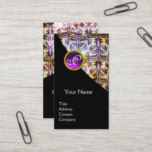 Carte De Visite ANTIQUE DAMASK PURPLE GEMSTONE MONOGRAS Noir