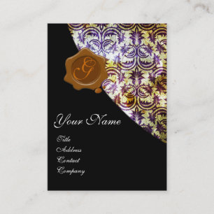 Carte De Visite ANTIQUE DAMASK SCEAU DE CIRE BROWN MONOGRAMME viol