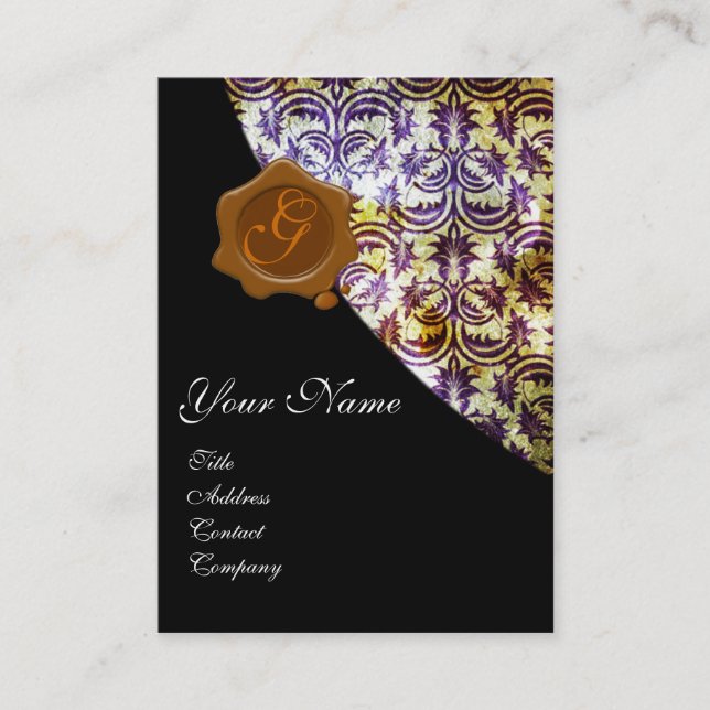 Carte De Visite ANTIQUE DAMASK SCEAU DE CIRE BROWN MONOGRAMME viol (Devant)