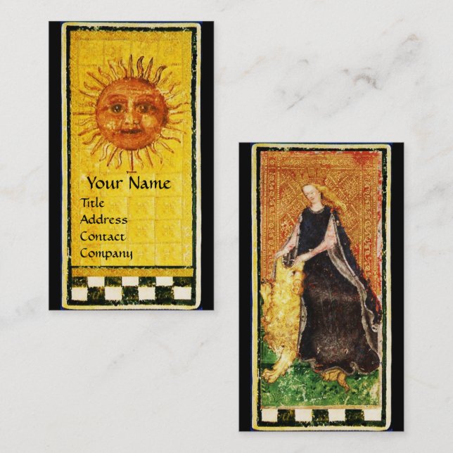 CARTE DE VISITE ANTIQUE RENAISSANCE TAROTS SOLEIL, FORTITUDE RENFO (Devant / Derrière)