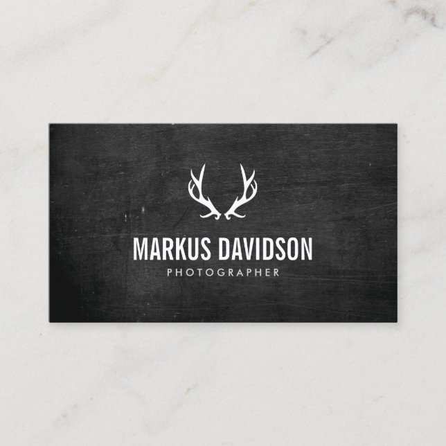 Carte De Visite Antlers rustiques sur Photographes en bois noir, A (Devant)