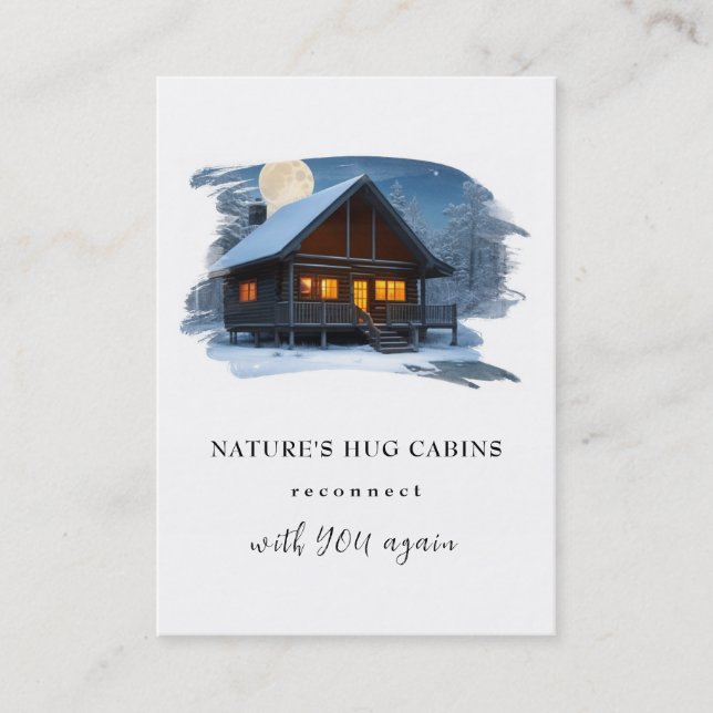 Carte De Visite *~* AP49 Rustique Cabine chalet QR Snowy Moon (Devant)