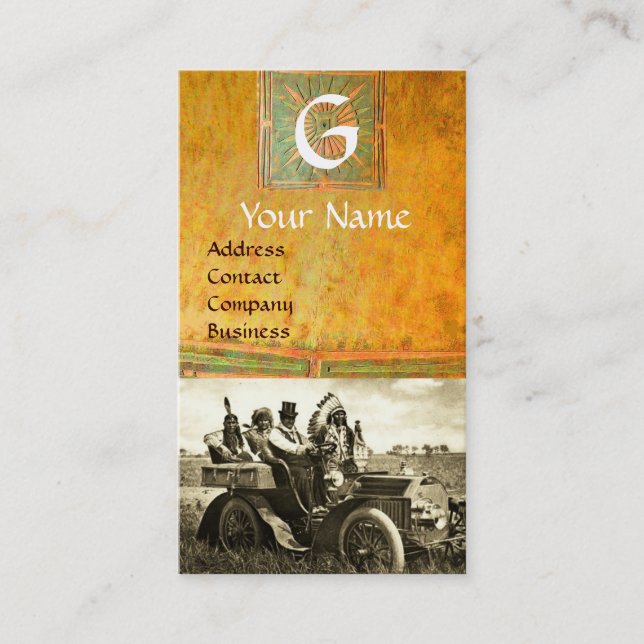 CARTE DE VISITE APACHES ET GERONIMO CONDUISANT UNE VOITURE À MOTEU (Devant)