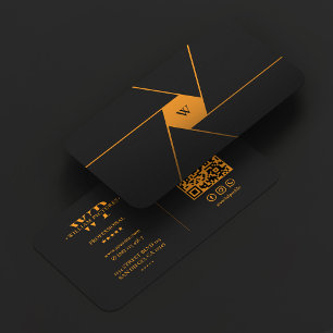 Carte De Visite Appareil photo Photographe Noir Orange Objectif de