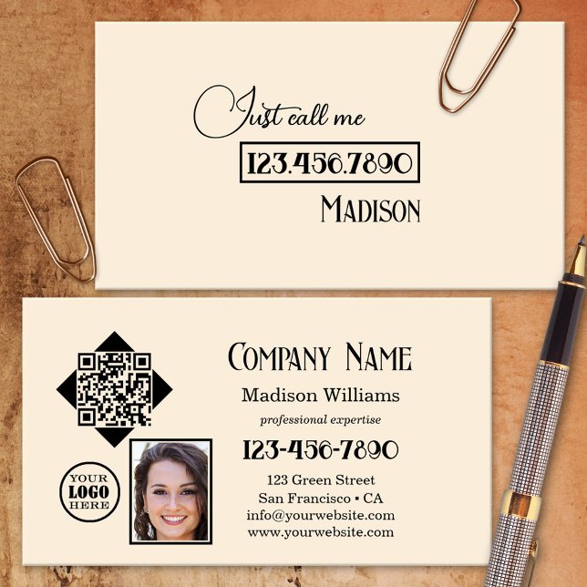 Carte De Visite Appelez-moi simplement QR Code Photo Logo (Créateur téléchargé)