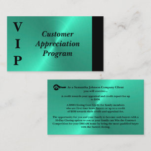 Carte De Visite Appréciation de la clientèle VIP Noir & Turquoise
