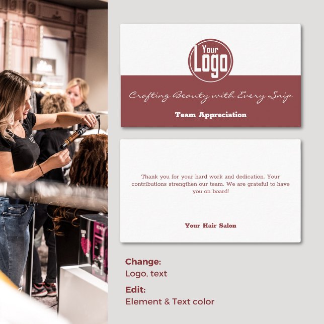 Carte De Visite Appréciation de l'équipe - Logo Salon des cheveux  (Team Appreciation - Logo Hair Salon Thank You Business Card)