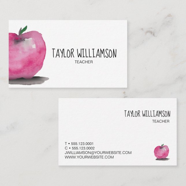 Carte De Visite Apprentiateur moderne Aquarelle Apple personnalisa (Devant / Derrière)