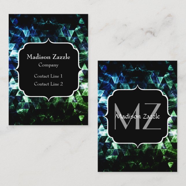 Carte De Visite Aqua bleu noir Géométrique Smoky Abstrait Monogram (Devant / Derrière)