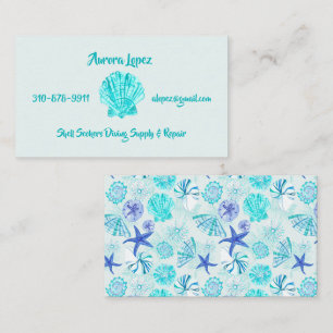 Carte De Visite Aqua-bleu-turquoise couleur d'aquarelle coquille a