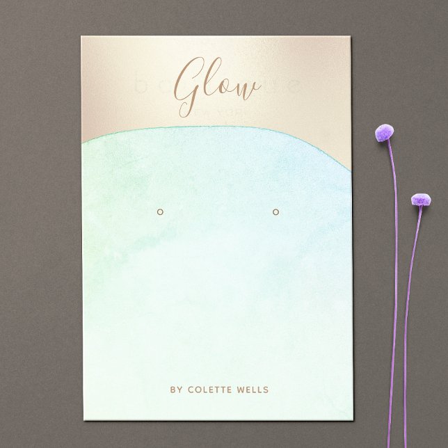 Carte De Visite Aqua Blue Aquarelle or Script Écran d'oreille (Créateur téléchargé)