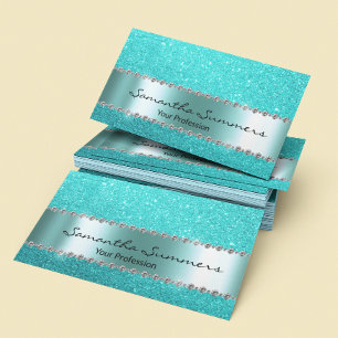 Carte De Visite Aqua Blue Diamond Metal Parties scintillant élégan