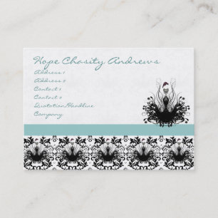 Carte De Visite Aqua Blue Fashion Diva Damask