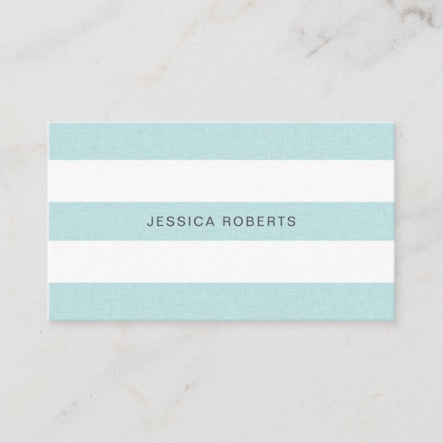 Carte De Visite Aqua Blue Faux Linen Stripes Motif Élégant (Devant)