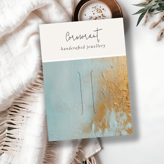 Carte De Visite Aqua Blue Gold Peinture Texture Ecran à poil (Créateur téléchargé)