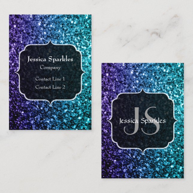 Carte De Visite Aqua blue Ombre fausse parties scintillant scintil (Devant / Derrière)