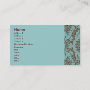 Carte De Visite Aqua Chocolat Damask Personnalisable