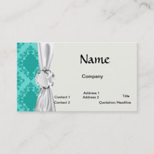 Carte De Visite aqua diamanté damas deux tons bleu aquamarine