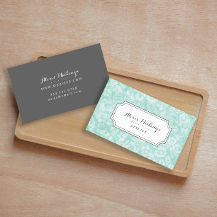 Carte De Visite Aqua et Gris Vintage Floral