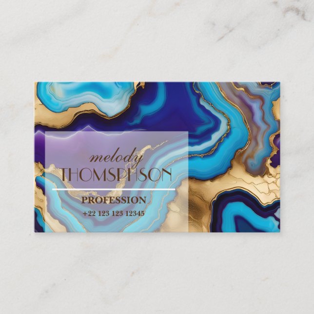 Carte De Visite Aqua Gold Blue Purple Veins Agate (Devant)