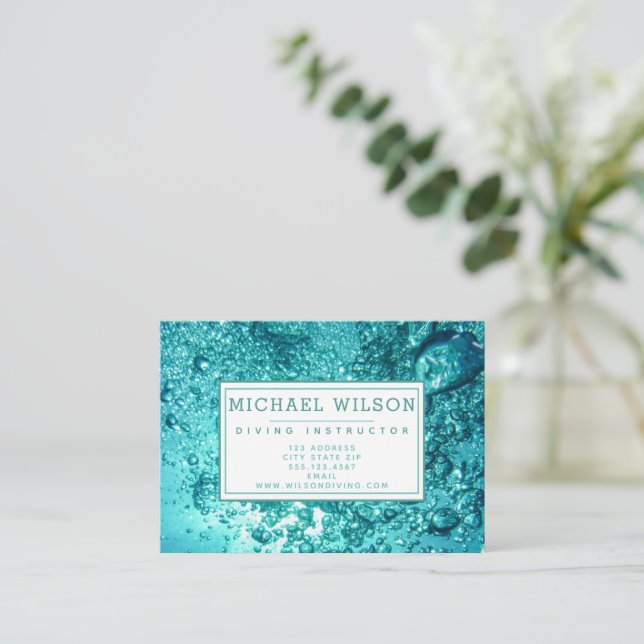 Carte De Visite Aqua Green Water Bubbles - instructeur de plongée  (Debout devant)