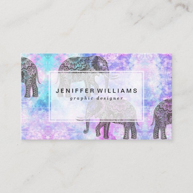 Carte De Visite Aqua rose Black Elephant Bright Tribal             (Devant)