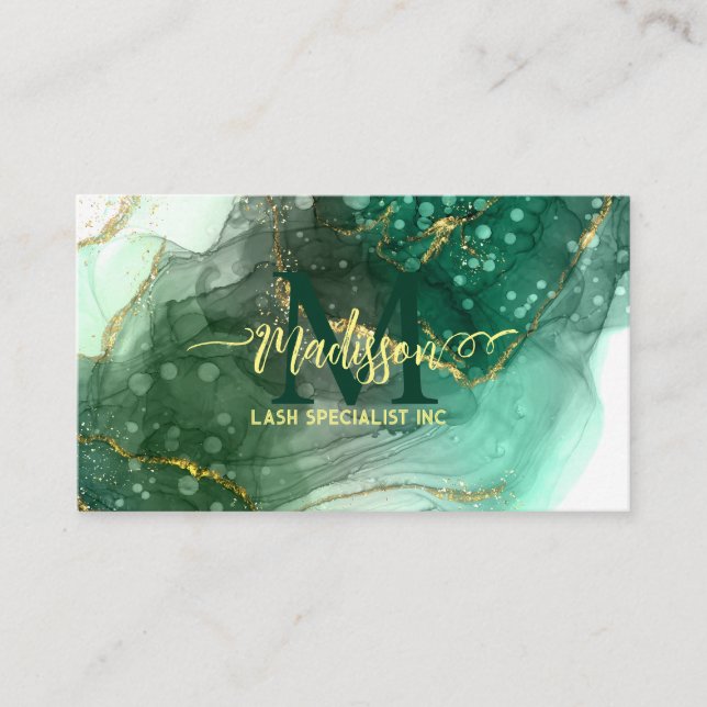 Carte De Visite Aqua Sea Green Gold Parties scintillant marbre Aga (Devant)