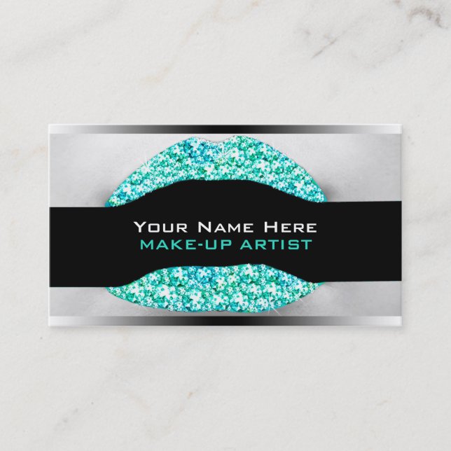 Carte De Visite Aqua Turquoi Diamond Bling Make Up Artist Biz Cart (Devant)