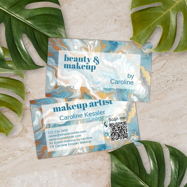 Carte De Visite Aqua Turquoise Bleu Blanc Marbre d'or Motif (Créateur téléchargé)