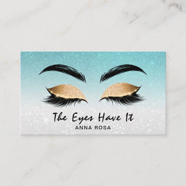 Carte De Visite *~* AQUA TURQUOISE Lashes Extensions Brows Girly (Devant)