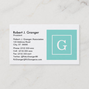 Carte De Visite Aqua Turquoise White Framed Initial Monogram