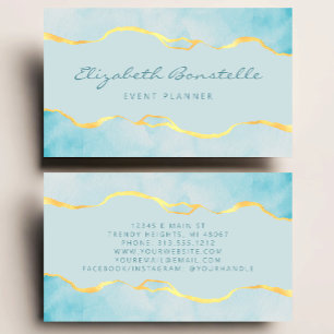 Carte De Visite Aqua Watercolor Gold Foil Luxe