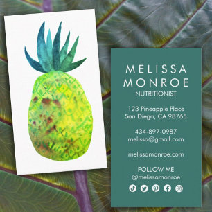 Carte De Visite Aquarelle à ananas tropicale amusante Turquoise ch