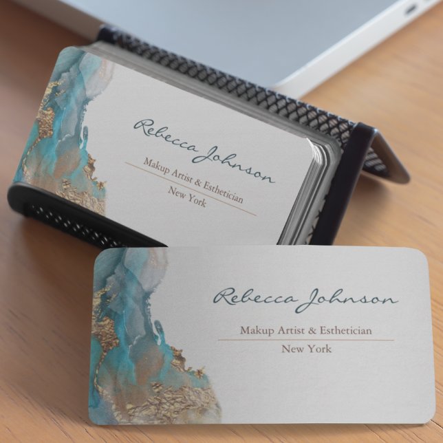 Carte De Visite Aquarelle Abstraite Blue Gold (Elegant business cards designed for you)