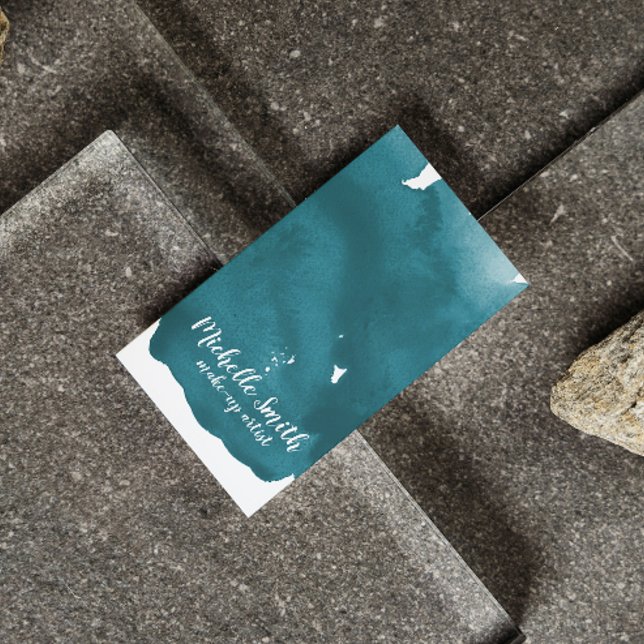 Carte De Visite Aquarelle Abstraite couleur turquoise trait de bro (Créateur téléchargé)