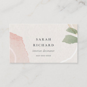 Carte De Visite Aquarelle Abstraite couleur verte rose pâle