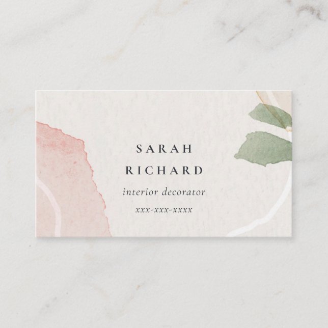Carte De Visite Aquarelle Abstraite couleur verte rose pâle (Devant)