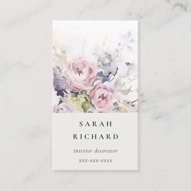 Carte De Visite Aquarelle Abstraite Lilac Rose Floral Bunch (Devant)