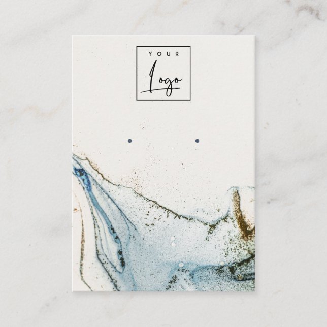 Carte De Visite Aquarelle Abstraite Logo d'or bleu Porte-oreille (Devant)