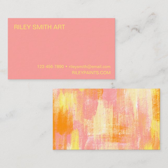 Carte De Visite Aquarelle Abstraite orange jaune rose simple (Devant / Derrière)