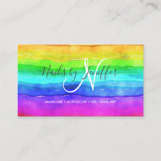 Carte De Visite Aquarelle Abstraite Peint Stripes Arc-en-ciel.    