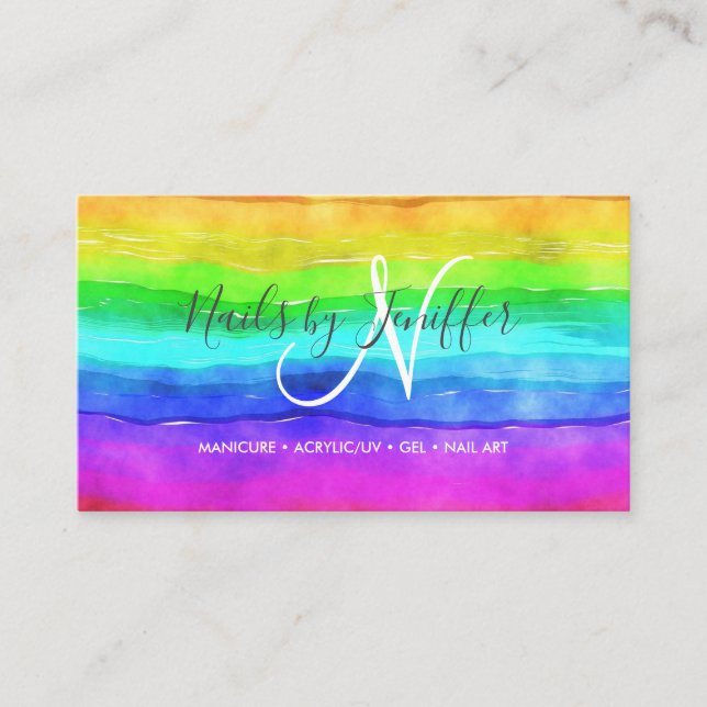 Carte De Visite Aquarelle Abstraite Peint Stripes Arc-en-ciel.     (Devant)