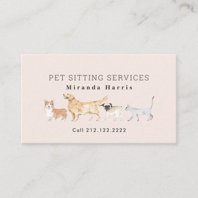 Carte De Visite Aquarelle Animaux Animaux Animaux Adulte Chien Mar (Devant)