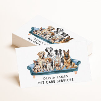 Carte De Visite Aquarelle Animaux assis et chiens marchant