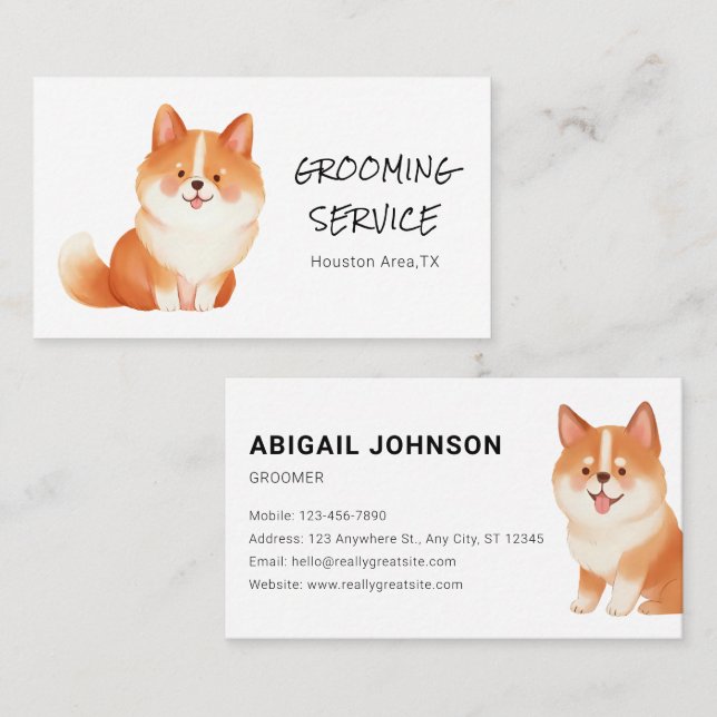 Carte De Visite Aquarelle Animaux de compagnie avec Corgi (Devant / Derrière)