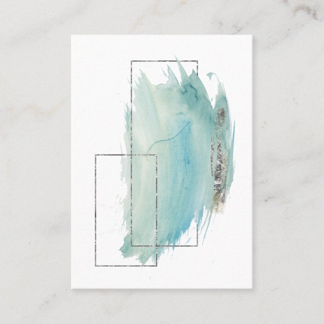 Carte De Visite Aquarelle argentée géométrique Girly de turquoise (Devant)