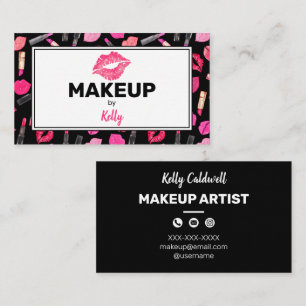 Carte De Visite Aquarelle Artiste de maquillage Glam Gold Pink Bus