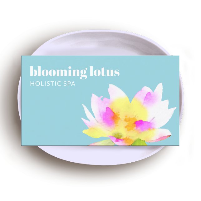 Carte De Visite Aquarelle artistique Lotus Fleur Bleu clair (Créateur téléchargé)